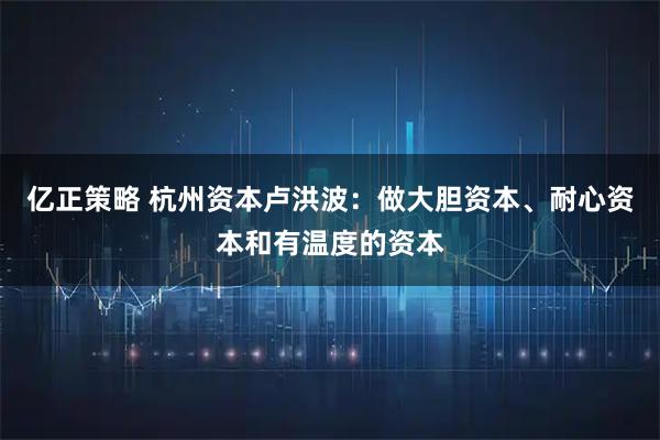 亿正策略 杭州资本卢洪波：做大胆资本、耐心资本和有温度的资本